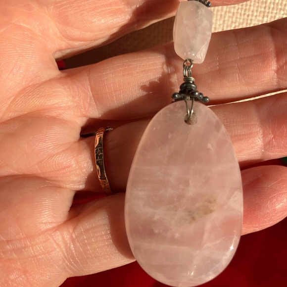 Pink Rose Quartz Pendant Necklace and Bracelet Set - Picture 3 of 16